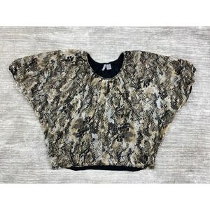 New Directions Weekend Blouse Women Small Brown Snakeskin Dolman Mixed Media Top